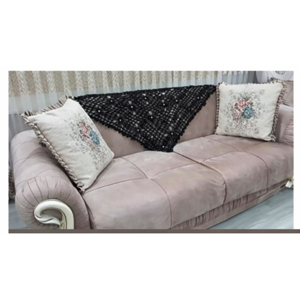 Mandaş Tığ işi El Örgü Koltuk Şalı 100*100 Siyah