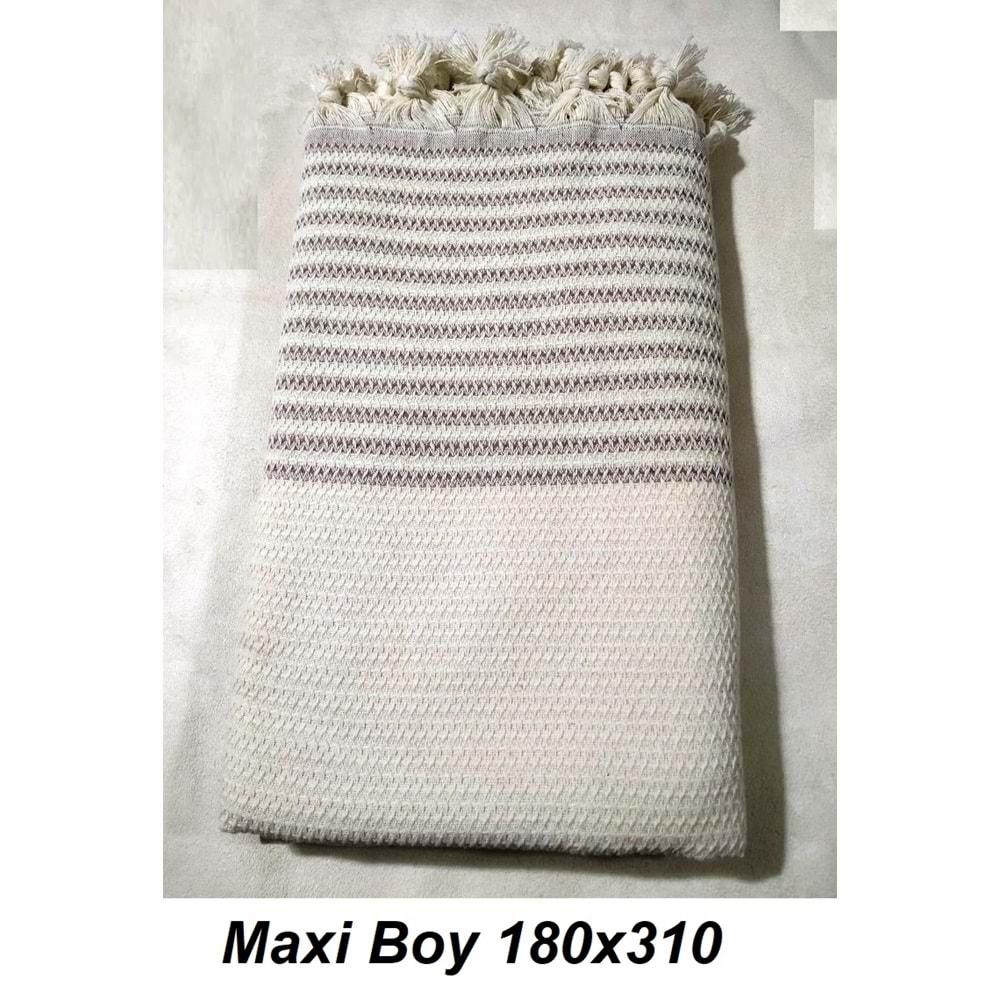 Pamuklu Kaymaz Hasır Dokuma Maxi Kolları Kapatan Koltuk Örtüsü (180x310) - Krem Kahve Yeni
