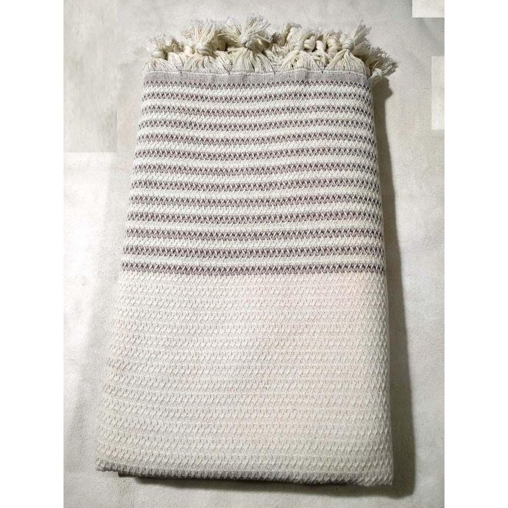 Pamuklu Kaymaz Hasır Dokuma Maxi Kolları Kapatan Koltuk Örtüsü (180x310) - Krem Kahve Yeni