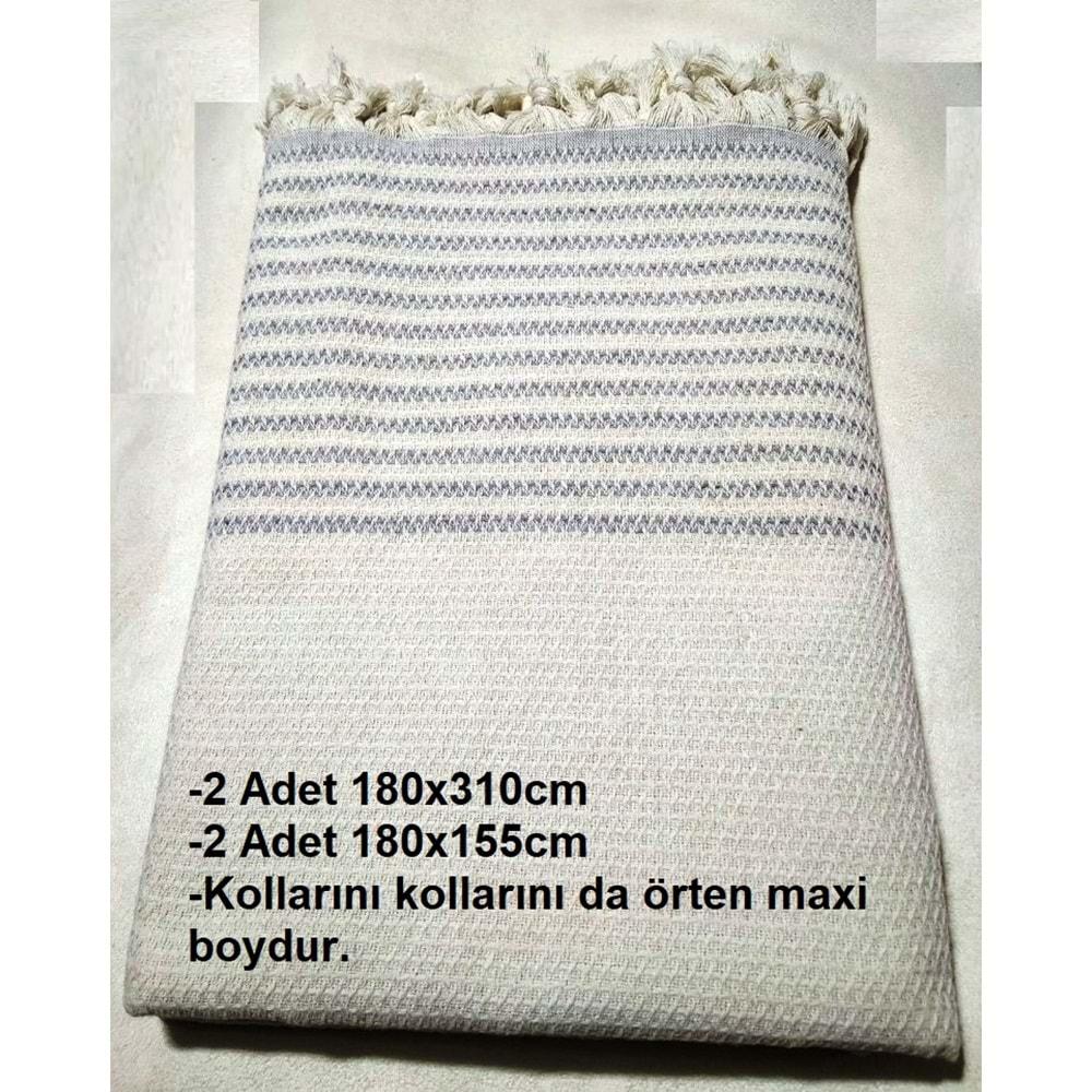 Mandaş Pamuklu Kaymaz Hasır Dokuma Kolları Örten Koltuk Örtüsü Maxi Takım-Krem Gri Yeni