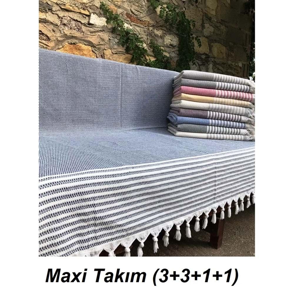 Mandaş Pamuklu Kaymaz Hasır Dokuma Kolları Örten Koltuk Örtüsü Maxi Takım-Koyu Gri Yeni