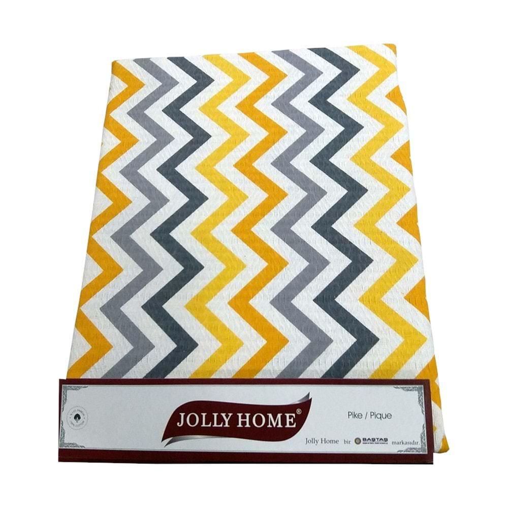 Jolly Home %100 Pamuk Doğal Çift Kişilik Pike 200x230 (Tek Pike)-Zigzag Sarı