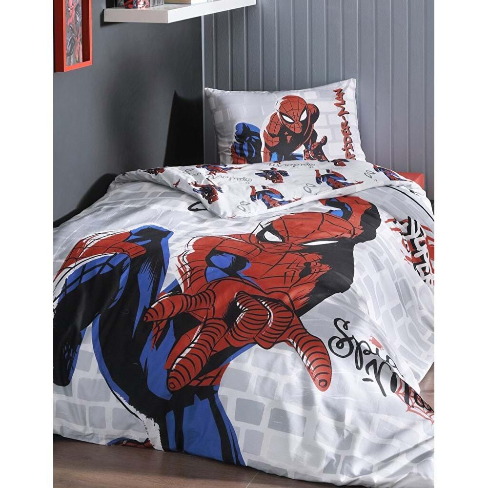 Özdilek Lisanslı Fitted Çarşaflı Tek Kişilik Çocuk Nevresim Takımı-Spiderman Süper Hero Kırmızı
