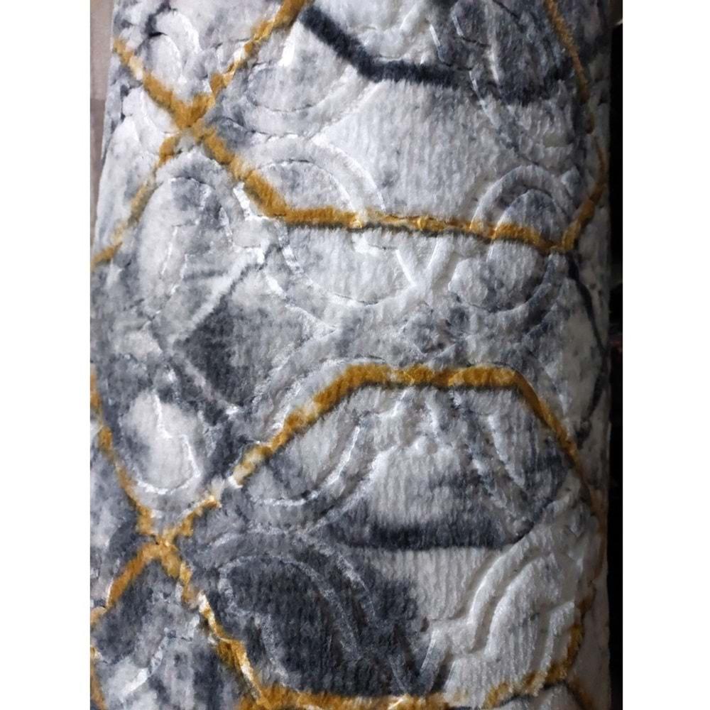 Dinarsu Desenli Embos Kaymaz Taban Kesme Halı (En 200cm)-Saros Gri