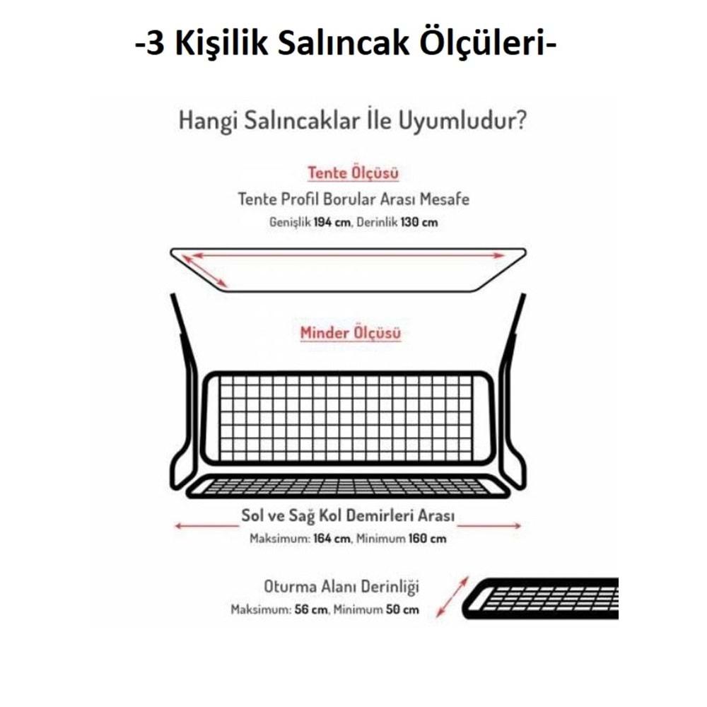 Mandaş Süngersiz 3 Kişilik Salıncak Minder Seti (Pamuklu Kumaş)-Gri YENİ