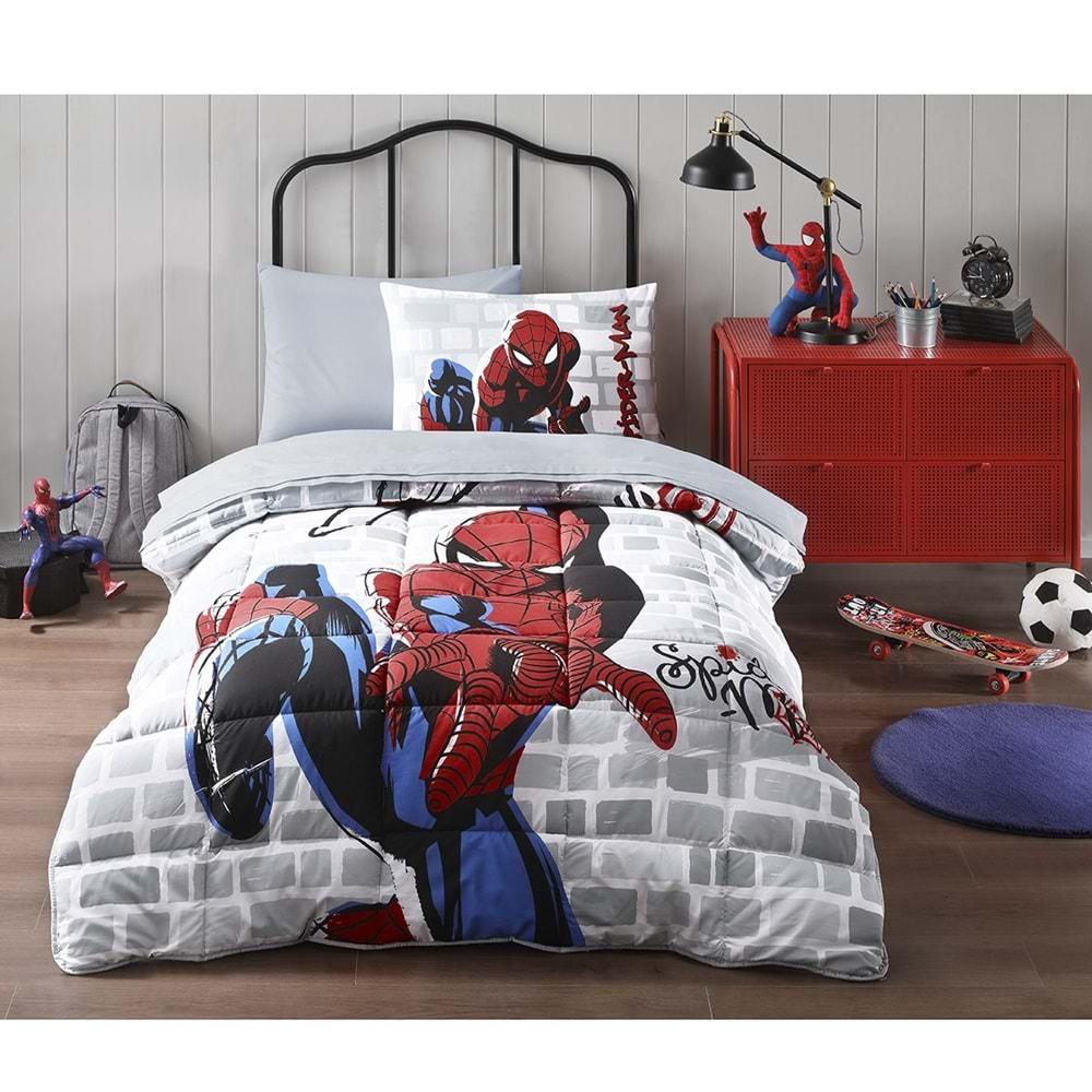 Özdilek Lastikli Çarşaflı Lisanslı Tek Kişilik Çocuk Uyku Seti-Spiderman Süper Hero Kırmızı