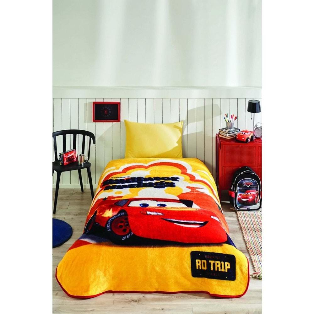 Özdilek Lisanslı Tek Kişilik Çocuk Battaniye (155x215)-Şimşek Mcq Cars Radiator Sarı