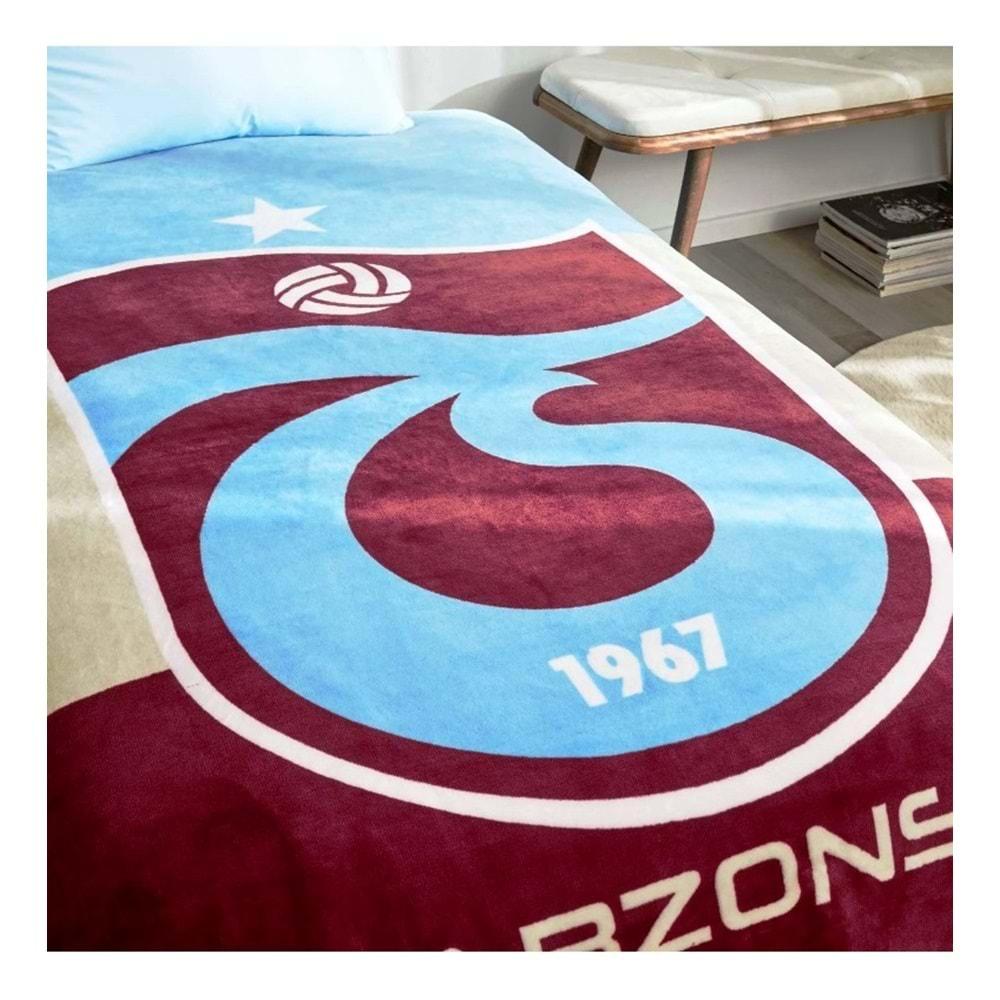 Taç/Trabzonspor Taraftar Lisanslı Tek Kişilik Battaniye-ÜÇ RENK