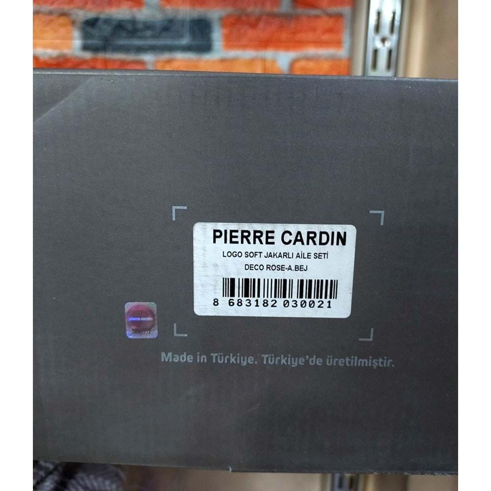 Pierre Cardin 6 Parça Jakarlı Aile Bornoz Seti-Logo Soft Decorose A.Bej