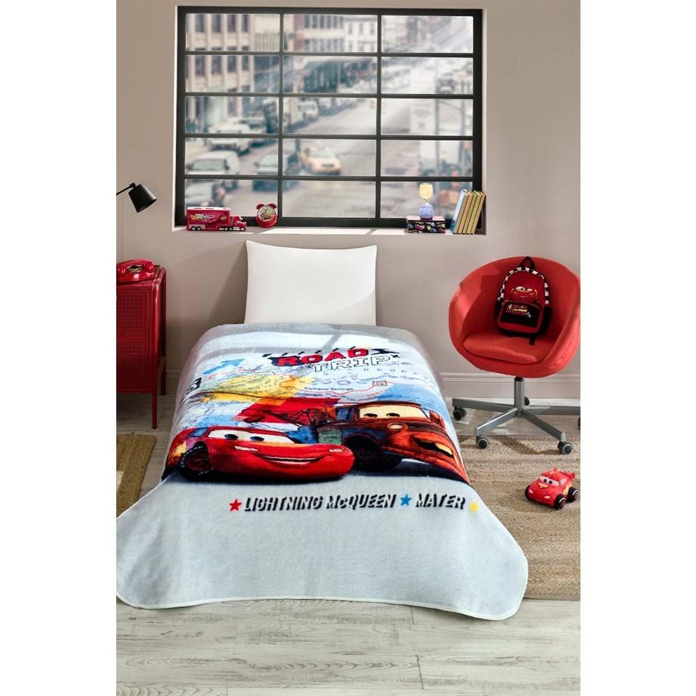 Özdilek Lisanslı Tek Kişilik Çocuk Battaniye (155x215)-Şimşek Mcqueen Cars Road Gri