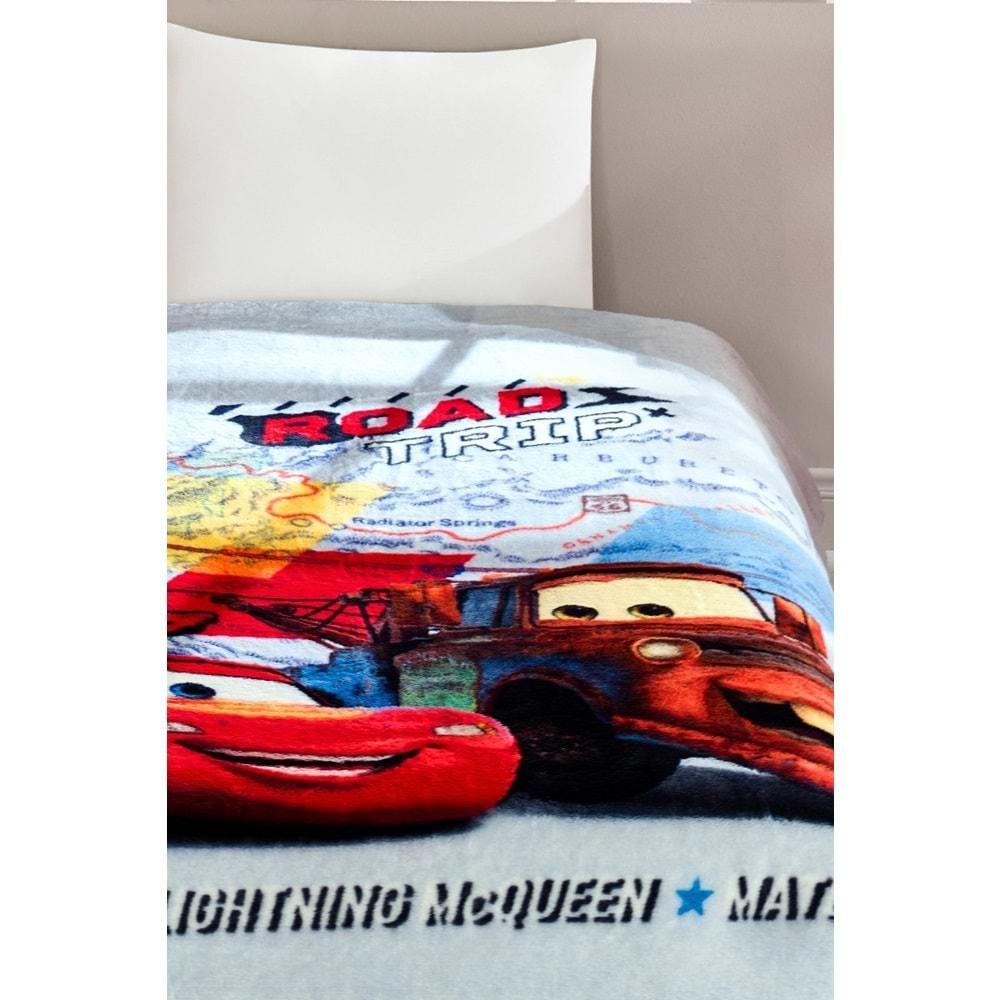 Özdilek Lisanslı Tek Kişilik Çocuk Battaniye (155x215)-Şimşek Mcqueen Cars Road Gri