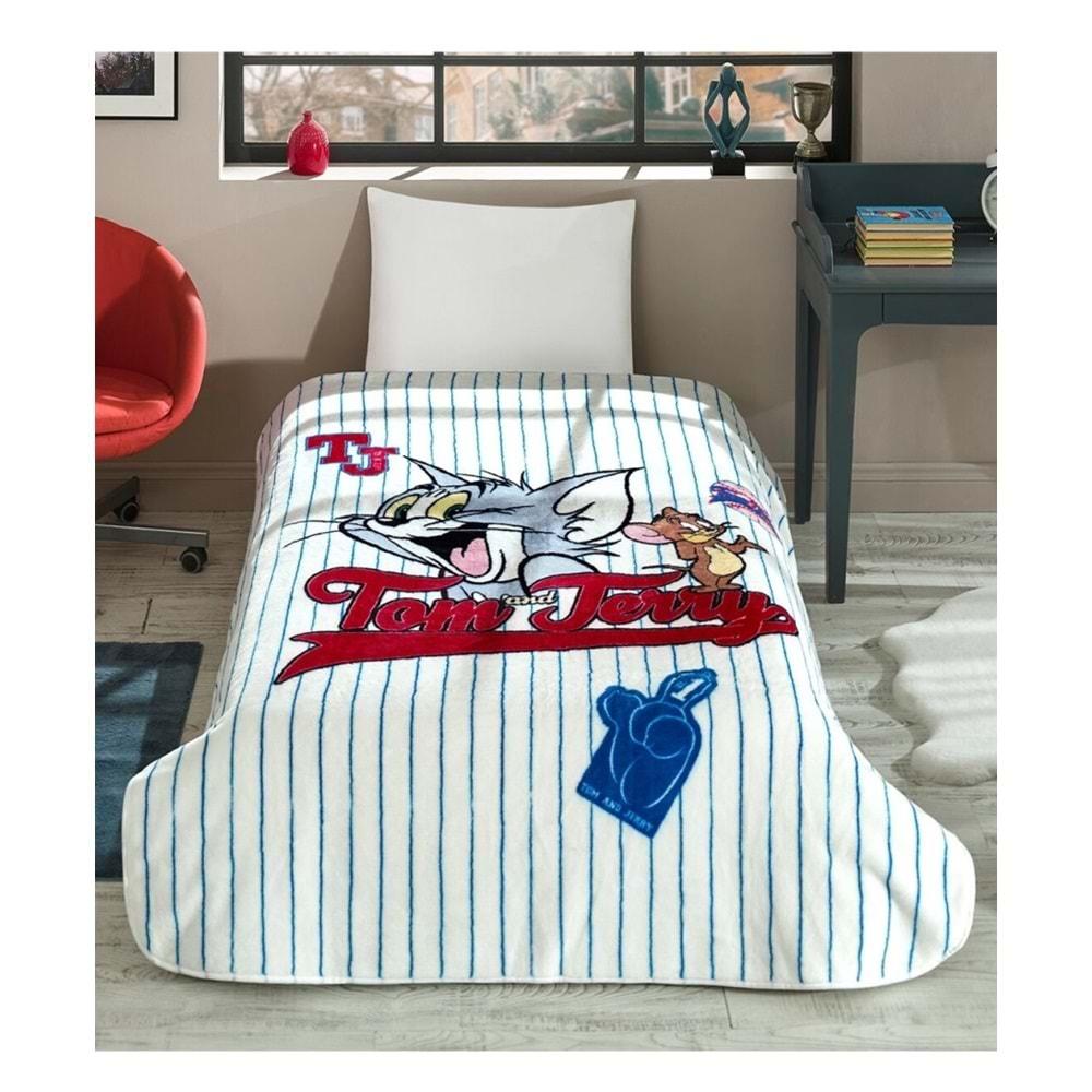 Özdilek Lisanslı Tek Kişilik Çocuk Battaniye (155x215)-Tom ve Jerry Mavi