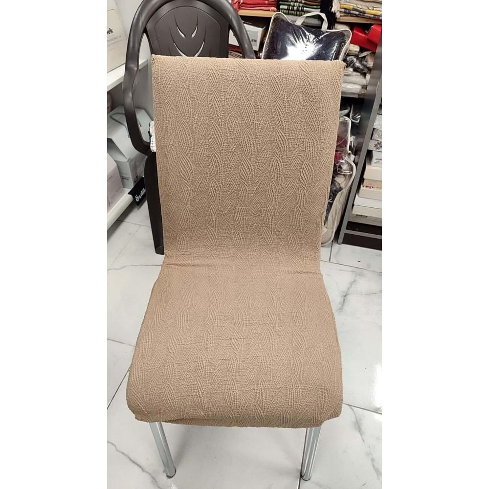 MANDAŞ 6LI SET Jakarlı Lastikli Eteksiz Sandalye Kılıfı-Yaprak Desen Kahve