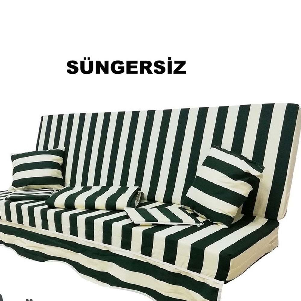 Mandaş Süngersiz 3 Kişilik Salıncak Minder Seti (Pamuklu Kumaş)-Yeşil Krem