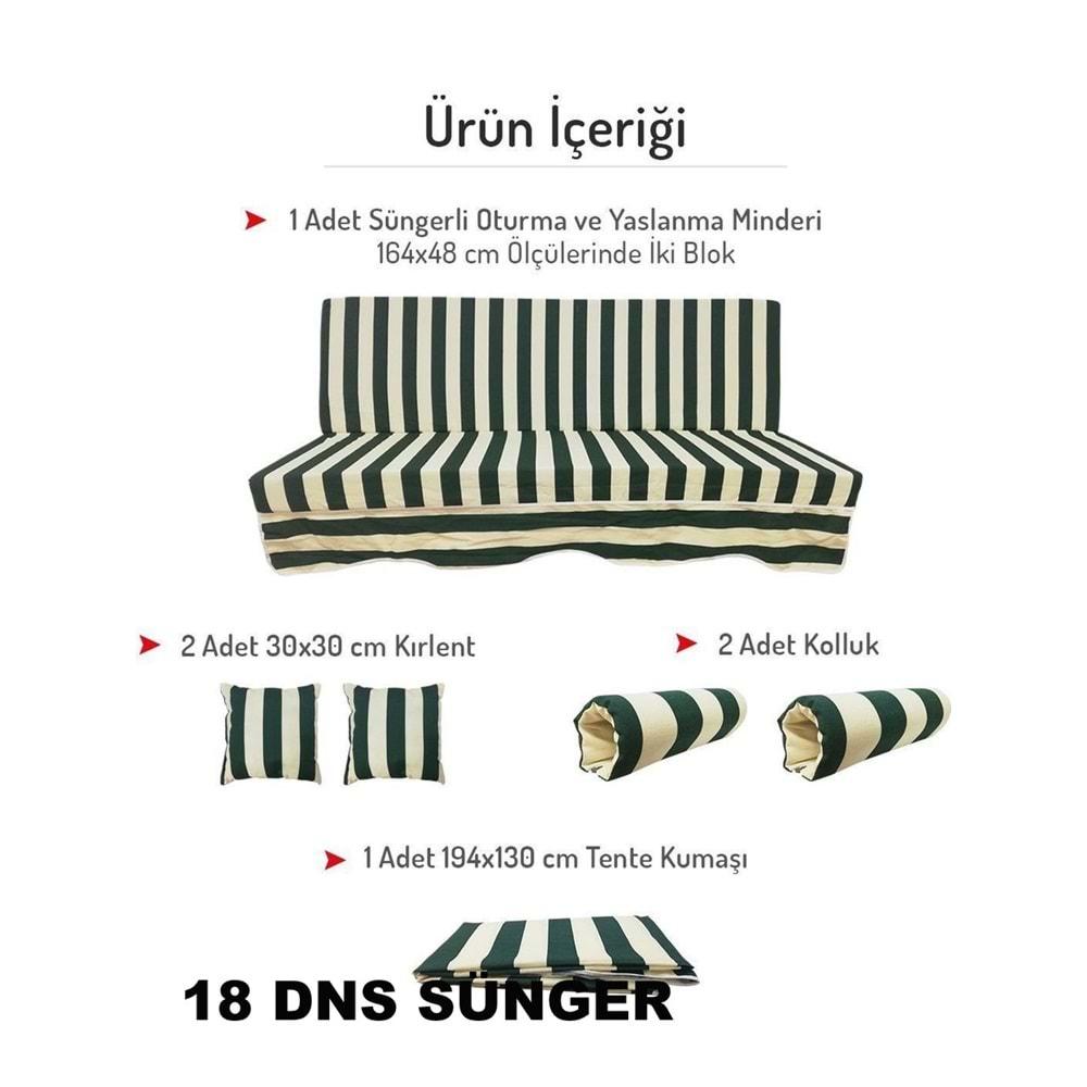 Mandaş Süngerli 3 Kişilik Salıncak Minder Seti (Pamuklu Kumaş)-Yeşil Krem