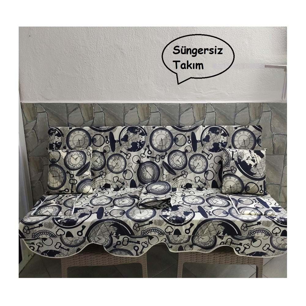 Mandaş Süngersiz 3 Kişilik Salıncak Minder Seti (Pamuklu Kumaş)-Saatli Lacivert