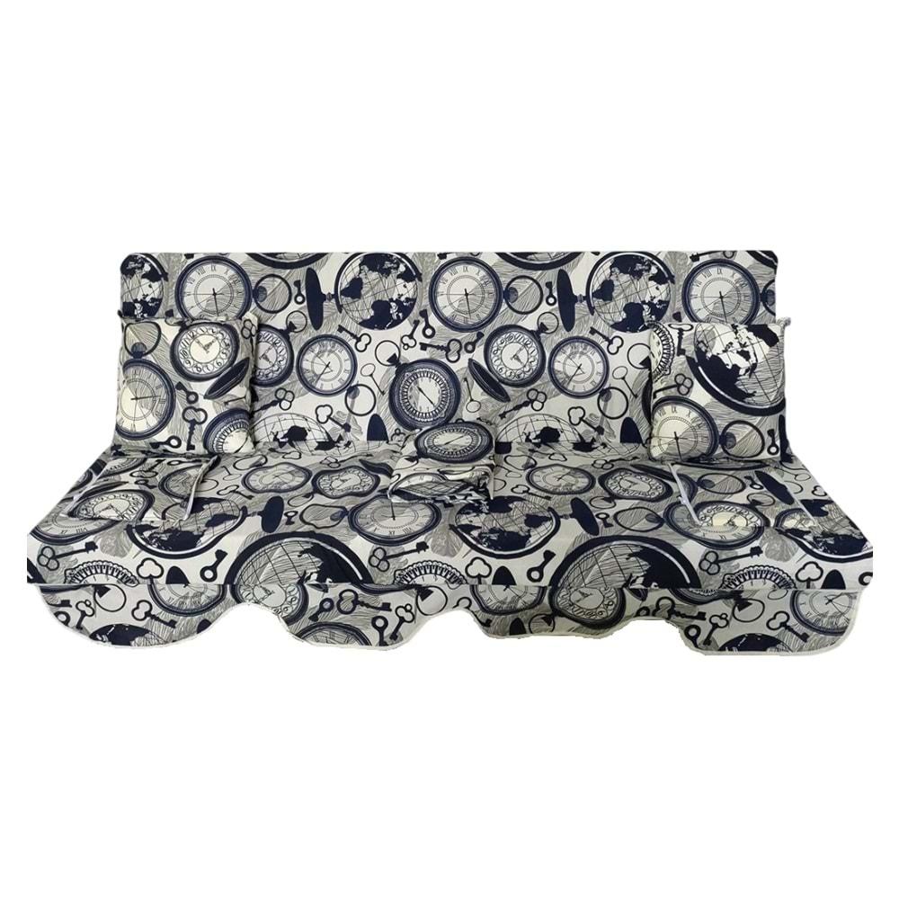 Mandaş Süngerli 3 Kişilik Salıncak Minder Seti (Pamuklu Kumaş)-Saatli Lacivert