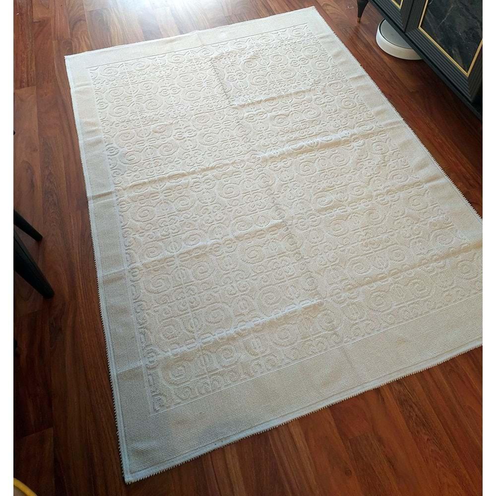 Pamuklu Bukle Lüks Kilim (140x200)-Spiral Düz Krem