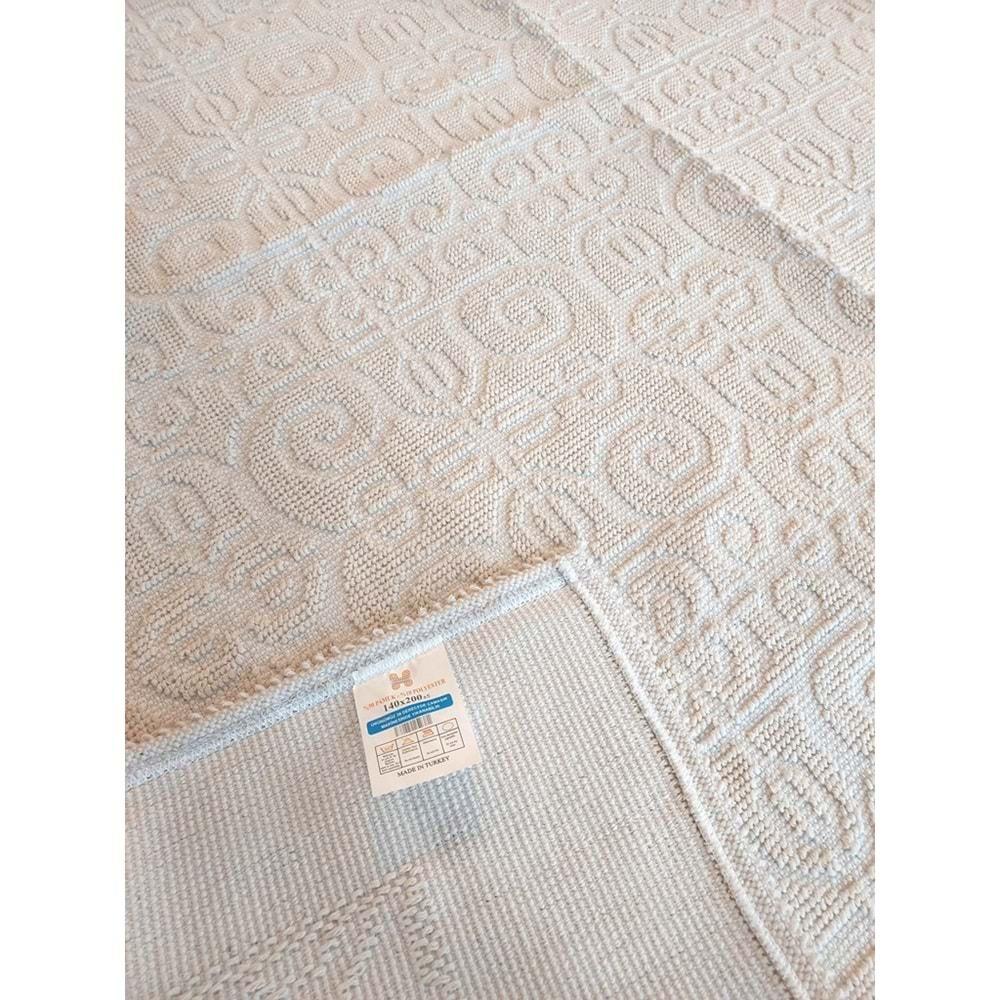 Pamuklu Bukle Lüks Kilim (140x200)-Spiral Düz Krem