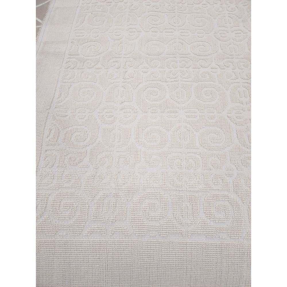 Pamuklu Bukle Lüks Kilim (140x200)-Spiral Düz Krem