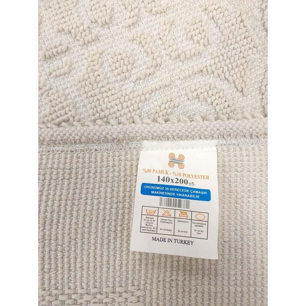 Pamuklu Bukle Lüks Kilim (140x200)-Spiral Düz Krem