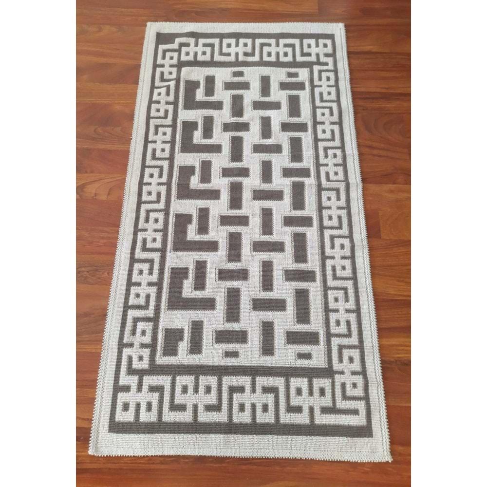 Pamuklu Bukle Lüks Kilim (80x150)-Labirent Kreme Kahve