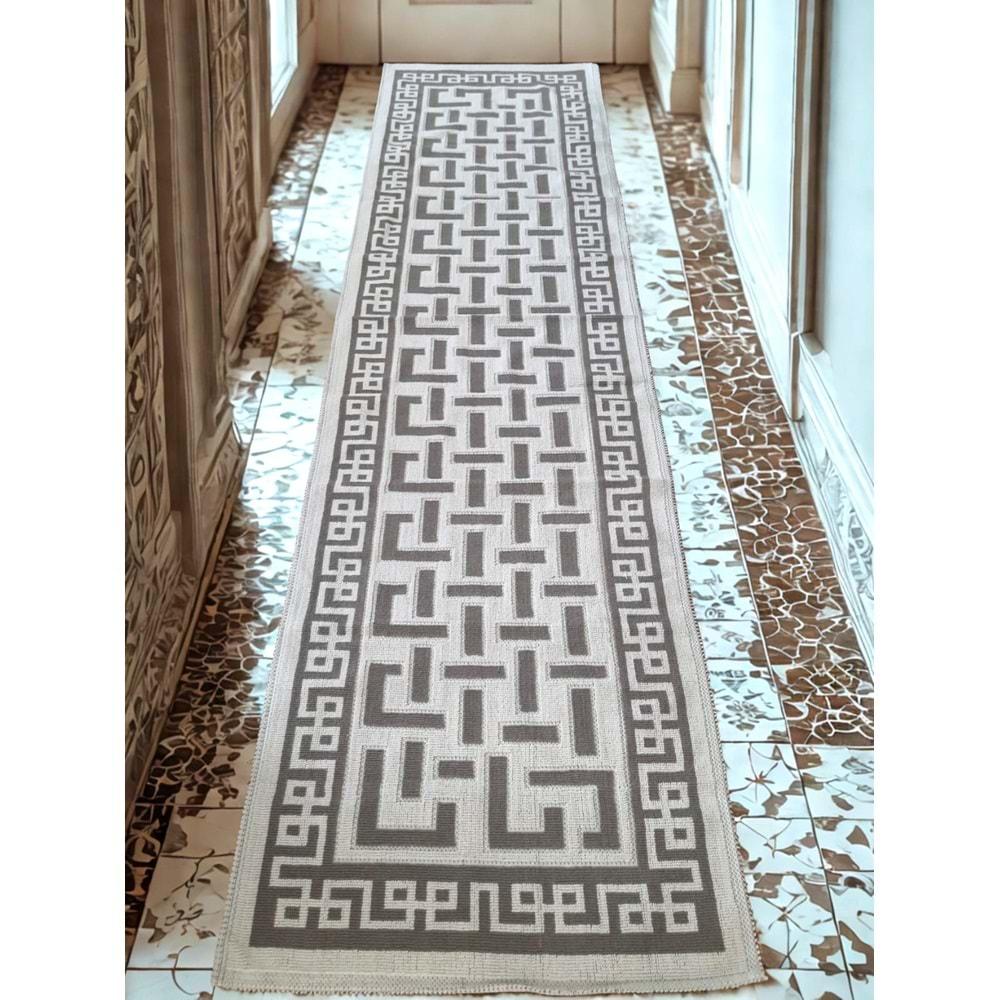 Pamuklu Bukle Lüks Kilim, Yolluk (80x300)-Labirent Kreme Kahve