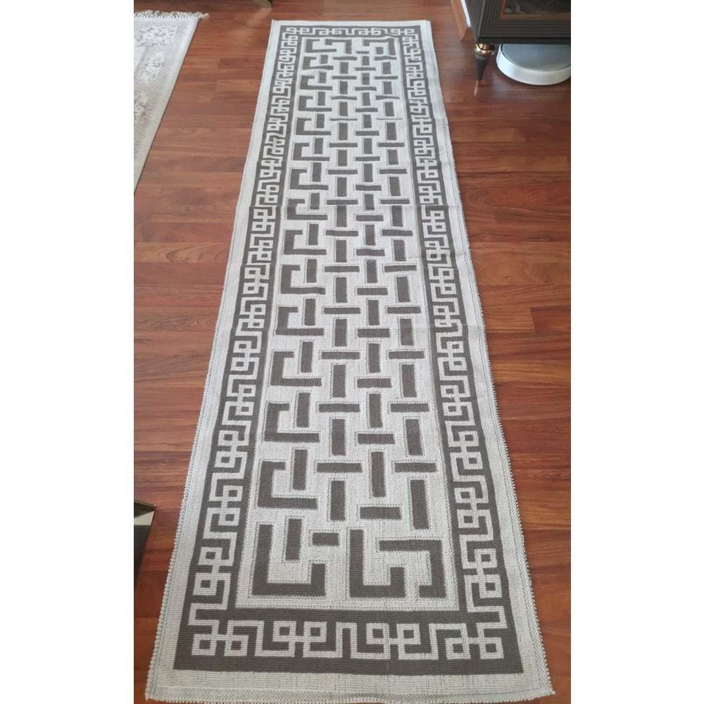 Pamuklu Bukle Lüks Kilim, Yolluk (80x300)-Labirent Kreme Kahve