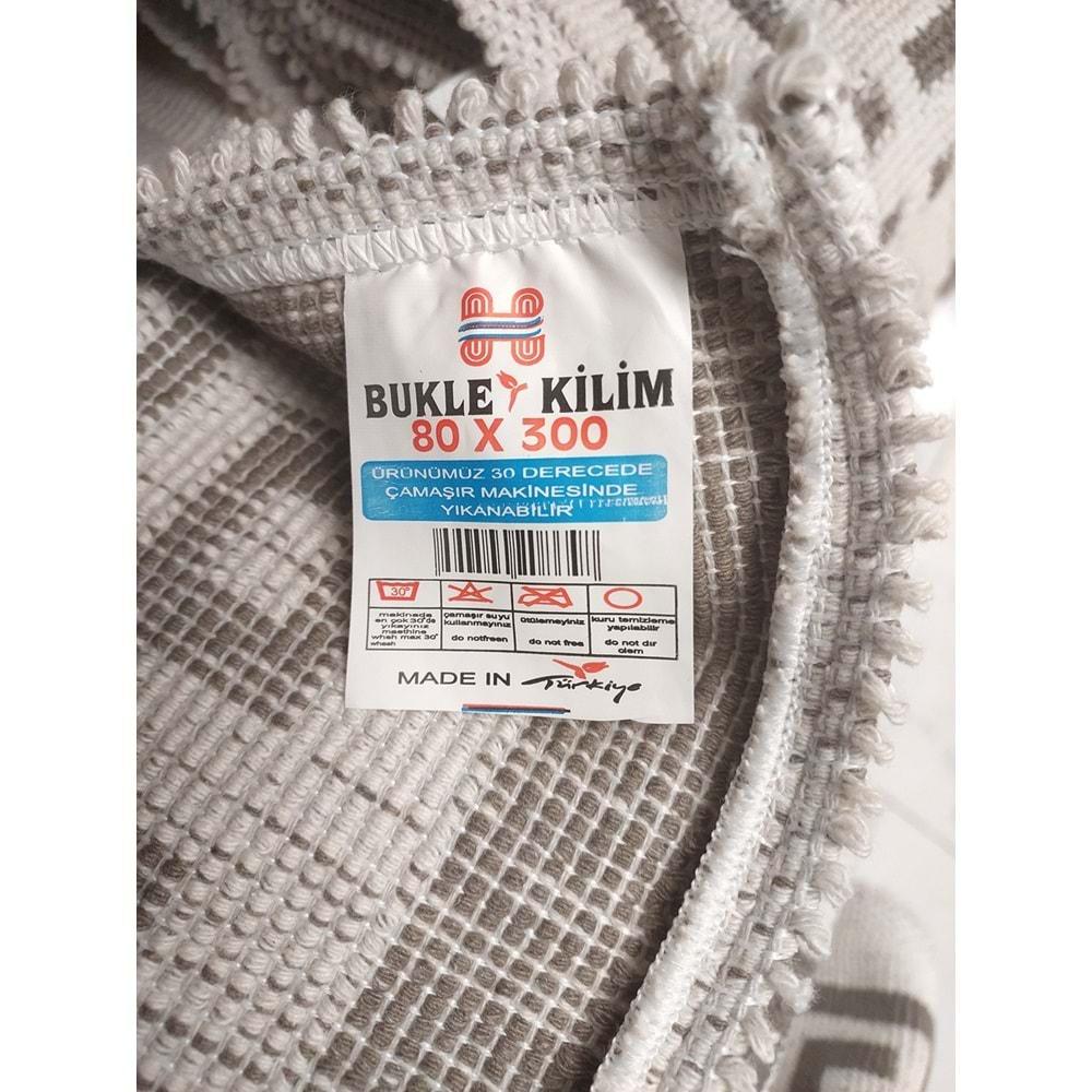 Pamuklu Bukle Lüks Kilim, Yolluk (80x300)-Labirent Kreme Kahve