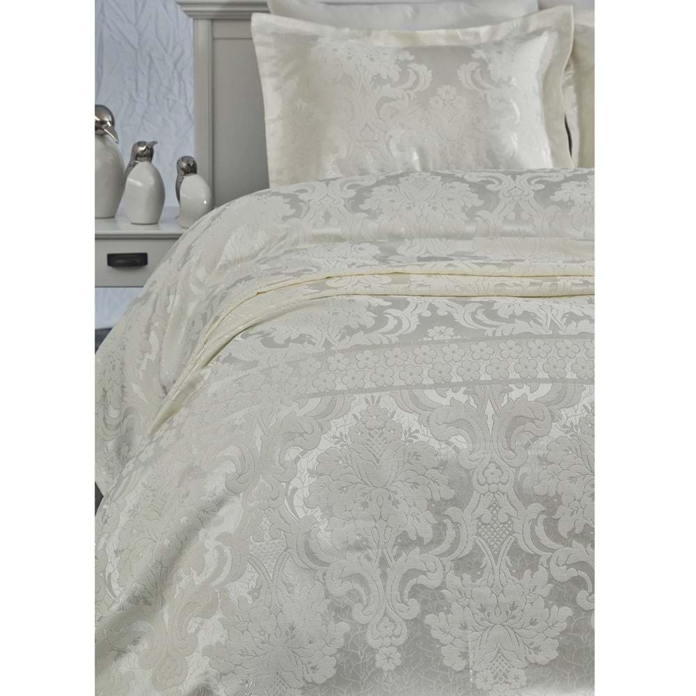 Dantela Armada Jakarlı Çift Kişilik Yatak Örtüsü Seti (250x260)-Krem