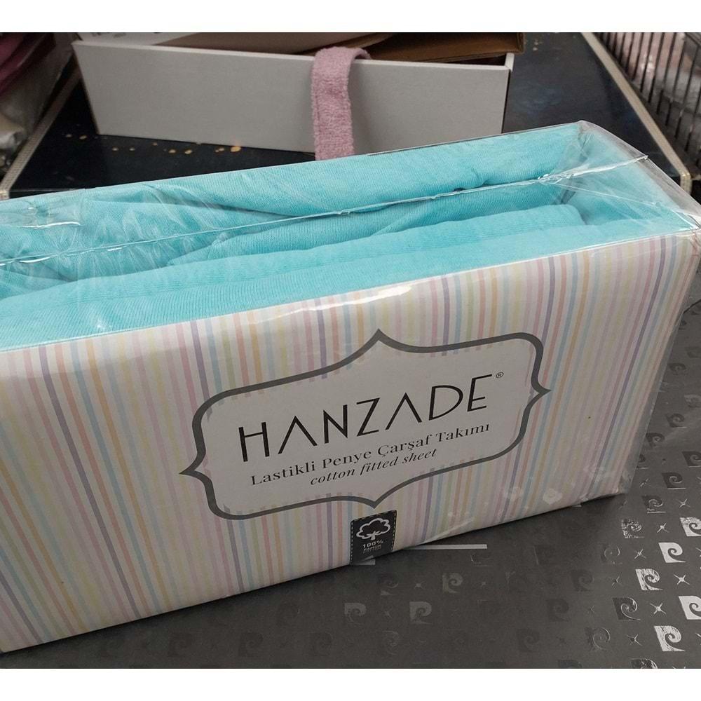 Hanzade %100 Pamuk Penye Lastikli Çift Kişilik Çarşaf Seti (160x200+30) - Turkuaz