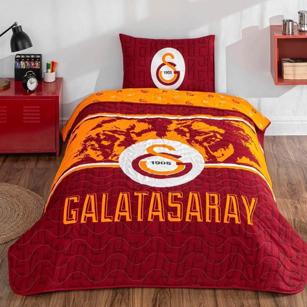 Taç Taraftar Lisanslı Pamuklu Tek Kişilik Yatak Örtüsü Seti (160x230)-Galatasaray Şanlı Aslan