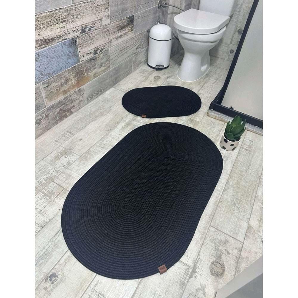 Jüt Hasır 2li Banyo Paspas Takımı-Siyah