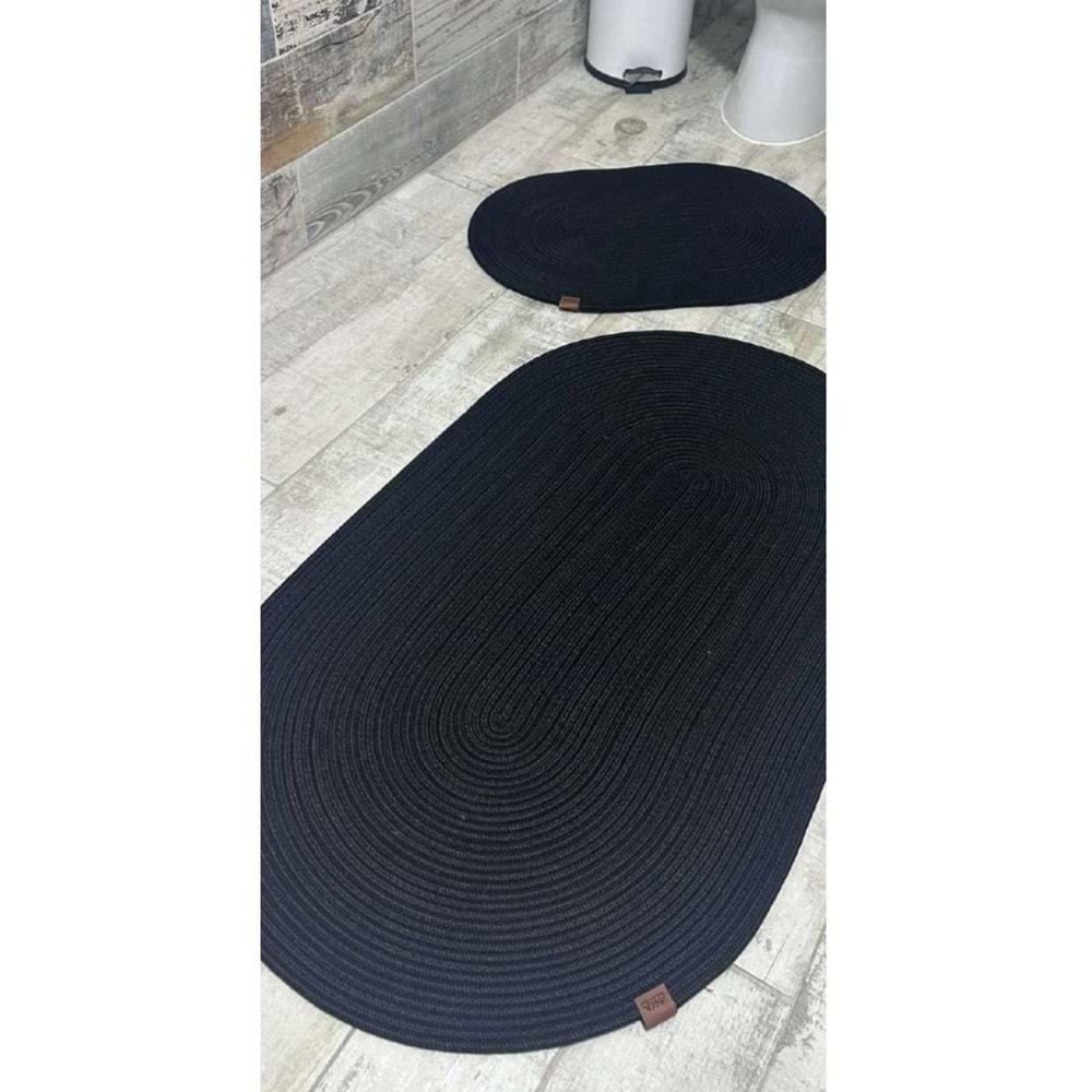 Jüt Hasır 2li Banyo Seti Paspas Takımı-Siyah