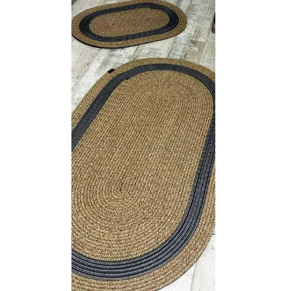 Jüt Hasır 2li Banyo Seti Paspas Takımı-Bej Ortası Gri