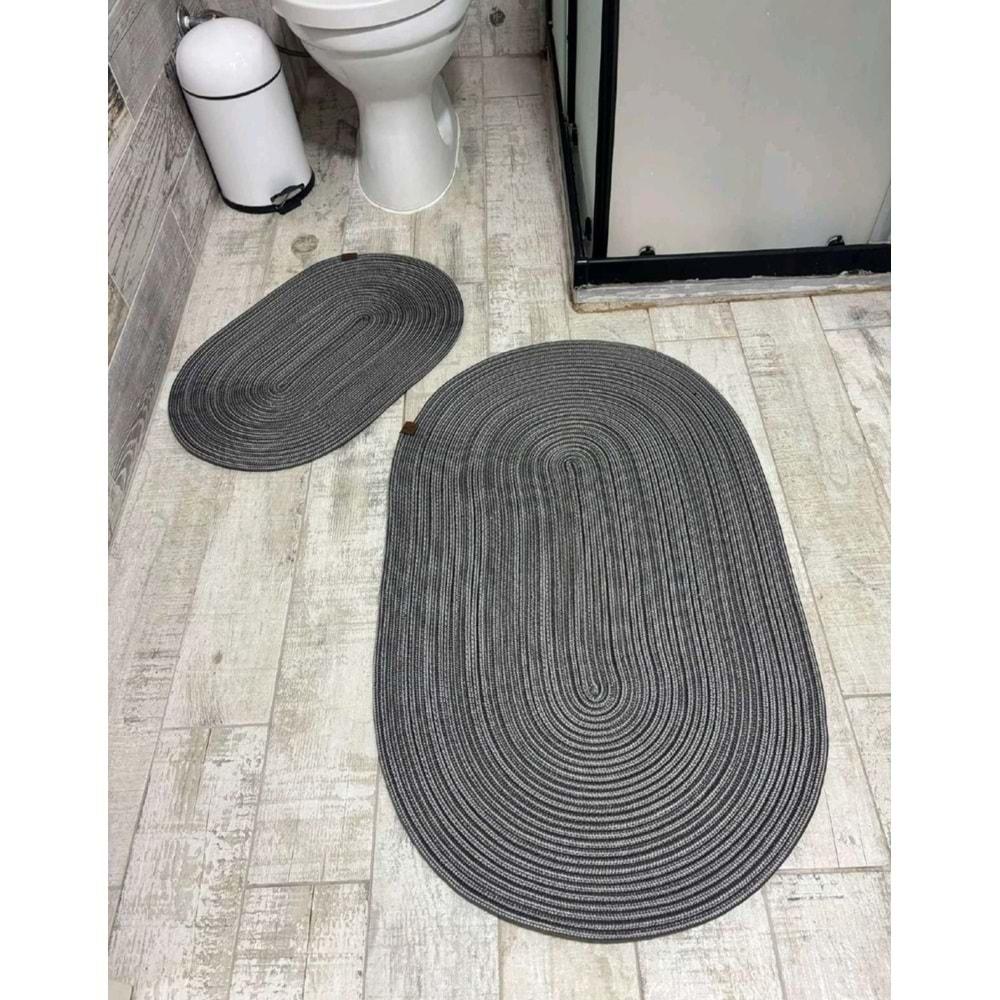 Jüt Hasır 2li Banyo Paspas Takımı-Gri
