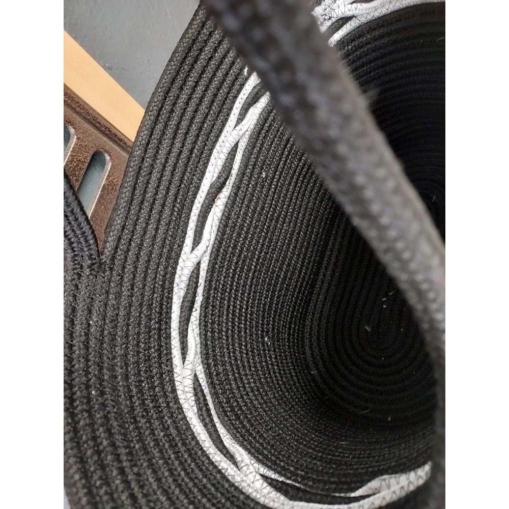 Doğal Hasır Jüt El Örmesi Günlük Kullanım ve Plaj İçin Uygun Bayan Çanta-Siyah Ortası Beyaz Çizgili