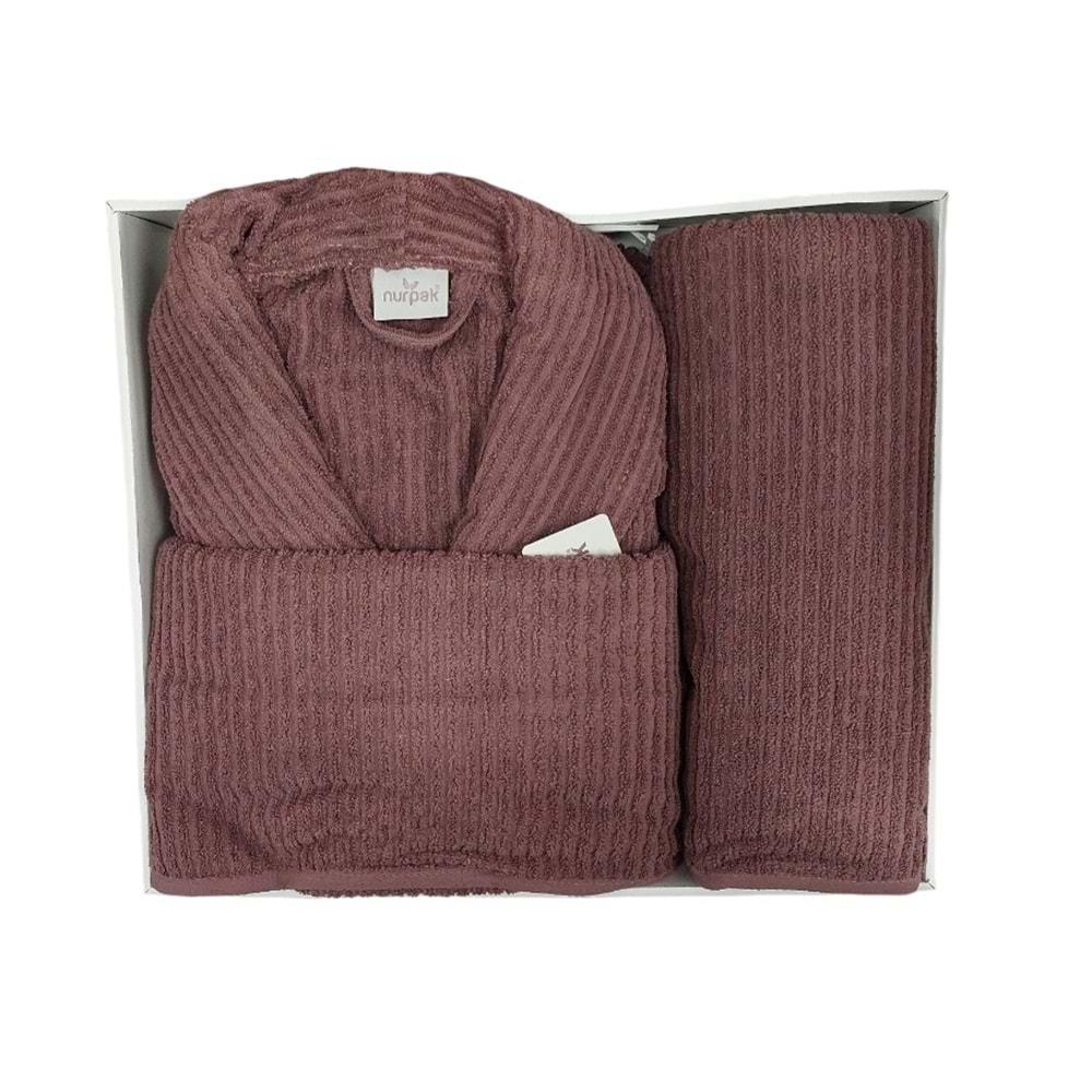 Nurpak Tek Kişilik Bornoz Seti Şalyaka-Ekol Mürdüm (Beden L-XL)