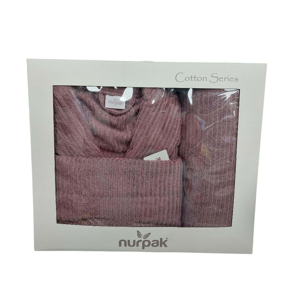 Nurpak Tek Kişilik Bornoz Seti Şalyaka-Ekol Mürdüm (Beden L-XL)