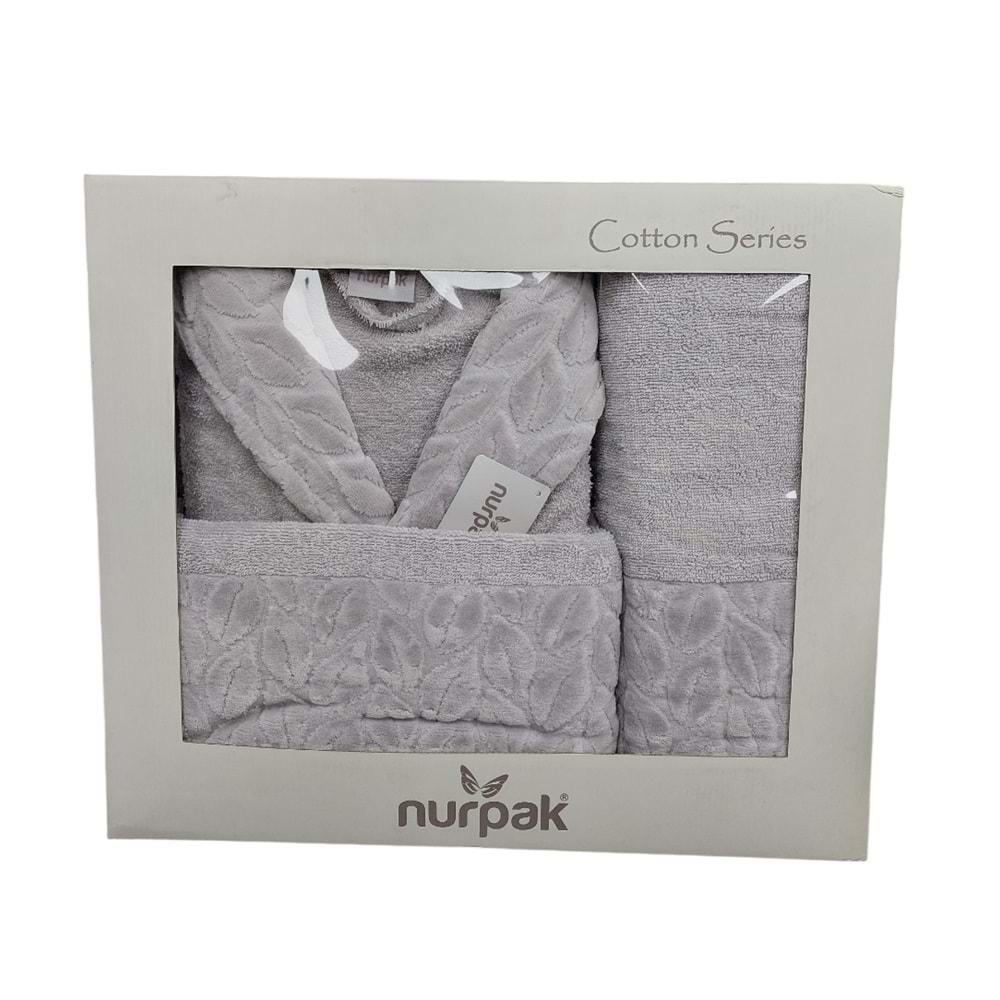 Nurpak Tek Kişilik Bornoz Seti Şalyaka-Hazal Gri (Beden XL-XXL)
