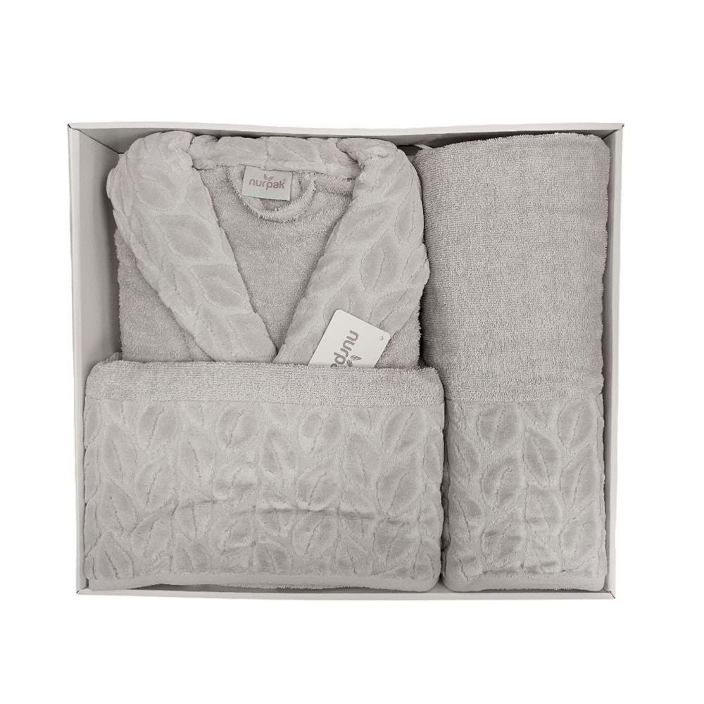 Nurpak Tek Kişilik Bornoz Seti Şalyaka-Hazal Gri (Beden XL-XXL)