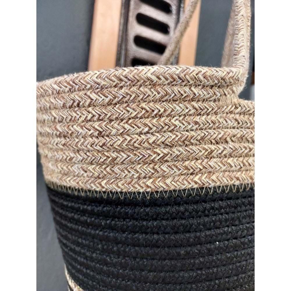 Doğal Hasır Jüt El Örmesi Günlük Kullanım ve Plaj İçin Uygun Bayan Çanta-Bej Siyah Çizgili v2