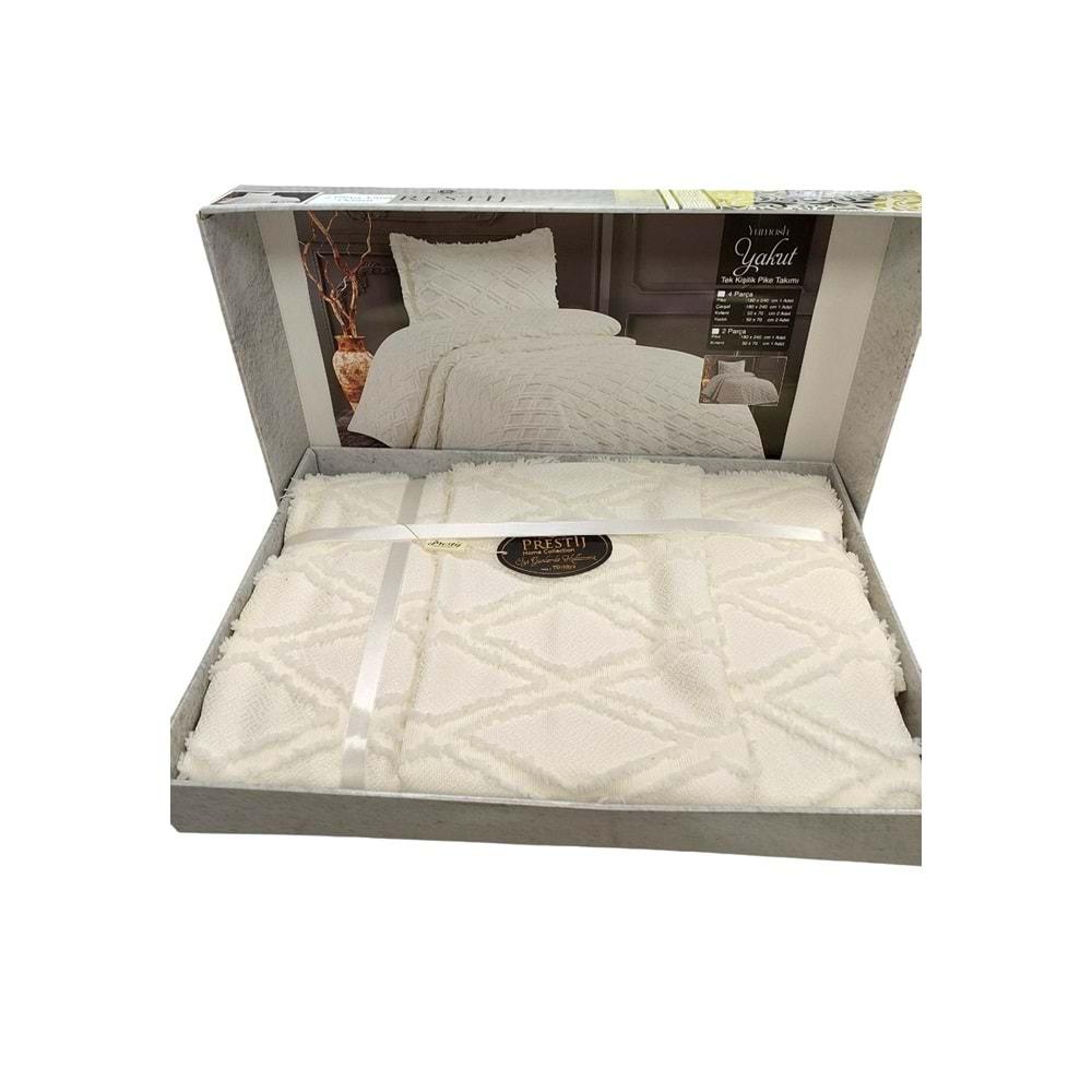 Prestij Puffy Yakut 2 Parça Tek Kişilik Yatak Örtüsü, Pike Örtüsü (180x240)-Krem