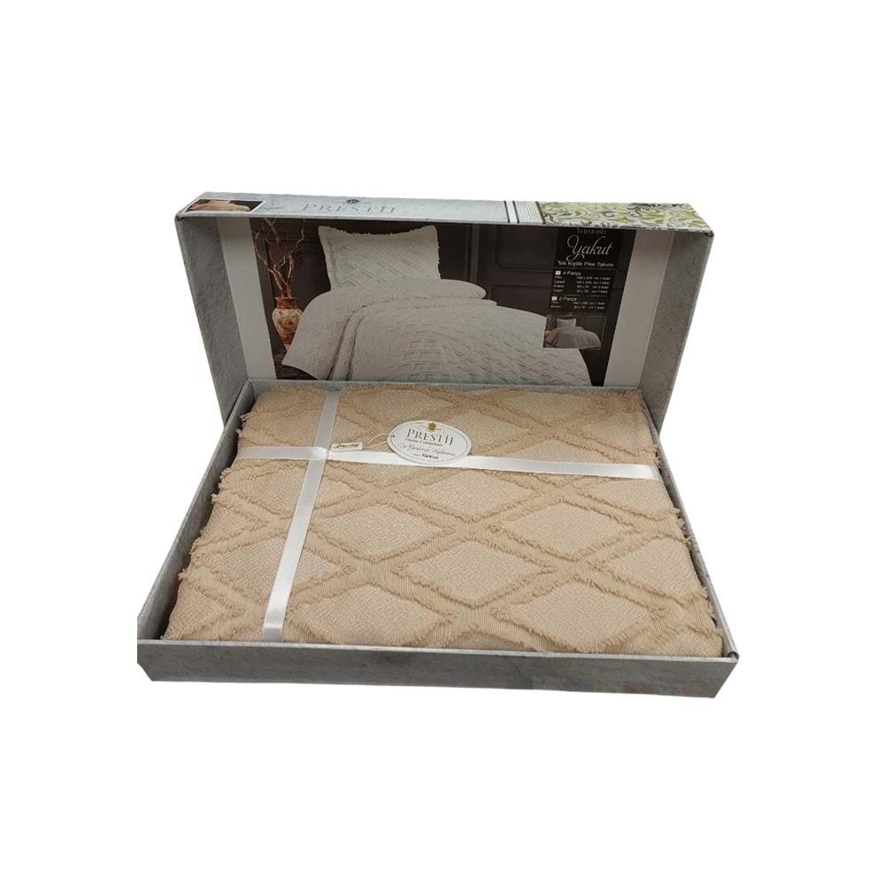Prestij Puffy Yakut 2 Parça Tek Kişilik Yatak Örtüsü, Pike Örtüsü (180x240)-Kahve