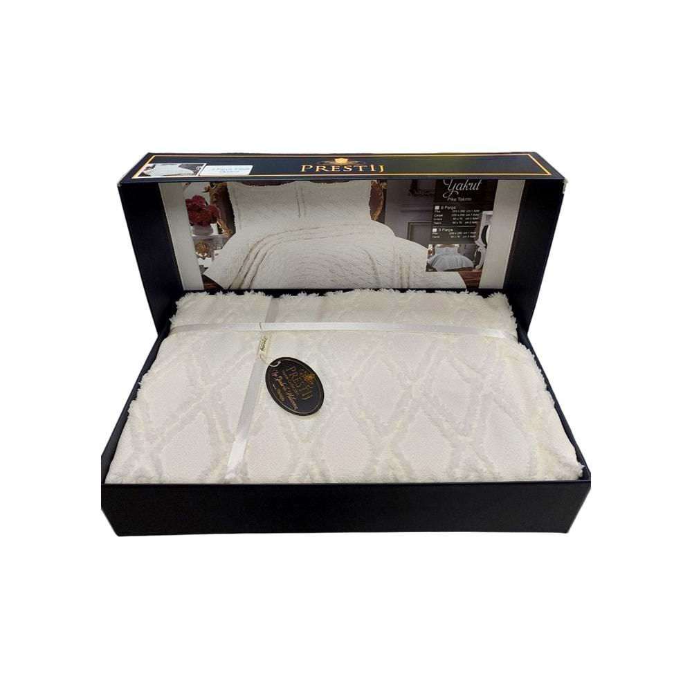 Prestij Puffy Yakut 3 Parça Çift Kişilik Yatak Örtüsü, Pike Örtüsü (250x260)-Krem
