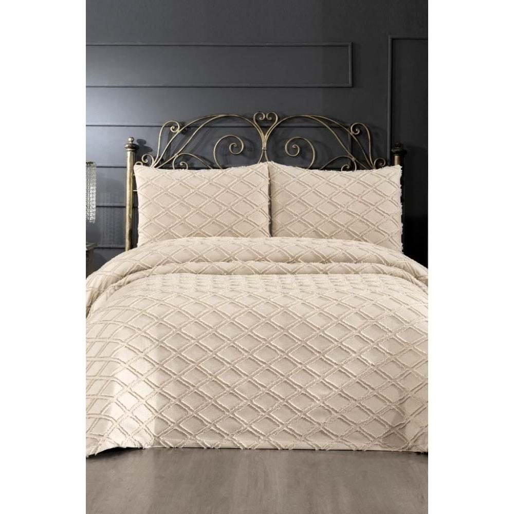 Prestij Puffy Yakut 3 Parça Çift Kişilik Yatak Örtüsü, Pike Örtüsü (250x260)-Kahve
