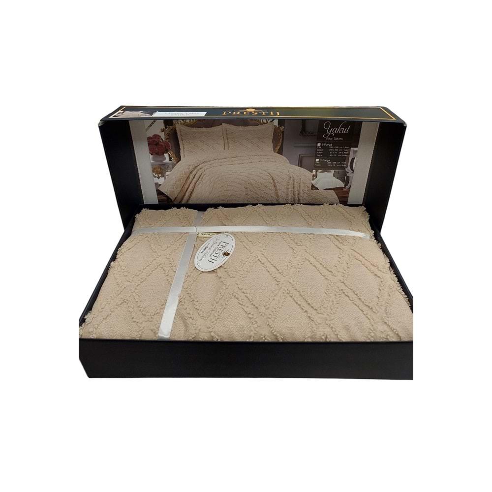 Prestij Puffy Yakut 3 Parça Çift Kişilik Yatak Örtüsü, Pike Örtüsü (250x260)-Kahve