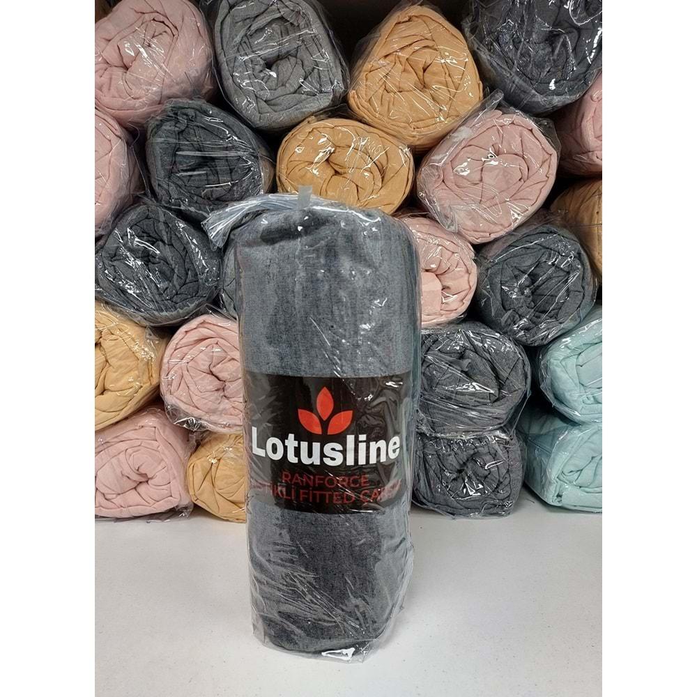 Lotusline Ranforce Fitted Lastikli Battal Çift Kişilik Çarşaf Seti (180x200+30)-Koyu Gri