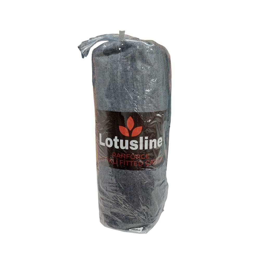 Lotusline Ranforce Fitted Lastikli Battal Çift Kişilik Çarşaf Seti (180x200+30)-Koyu Gri