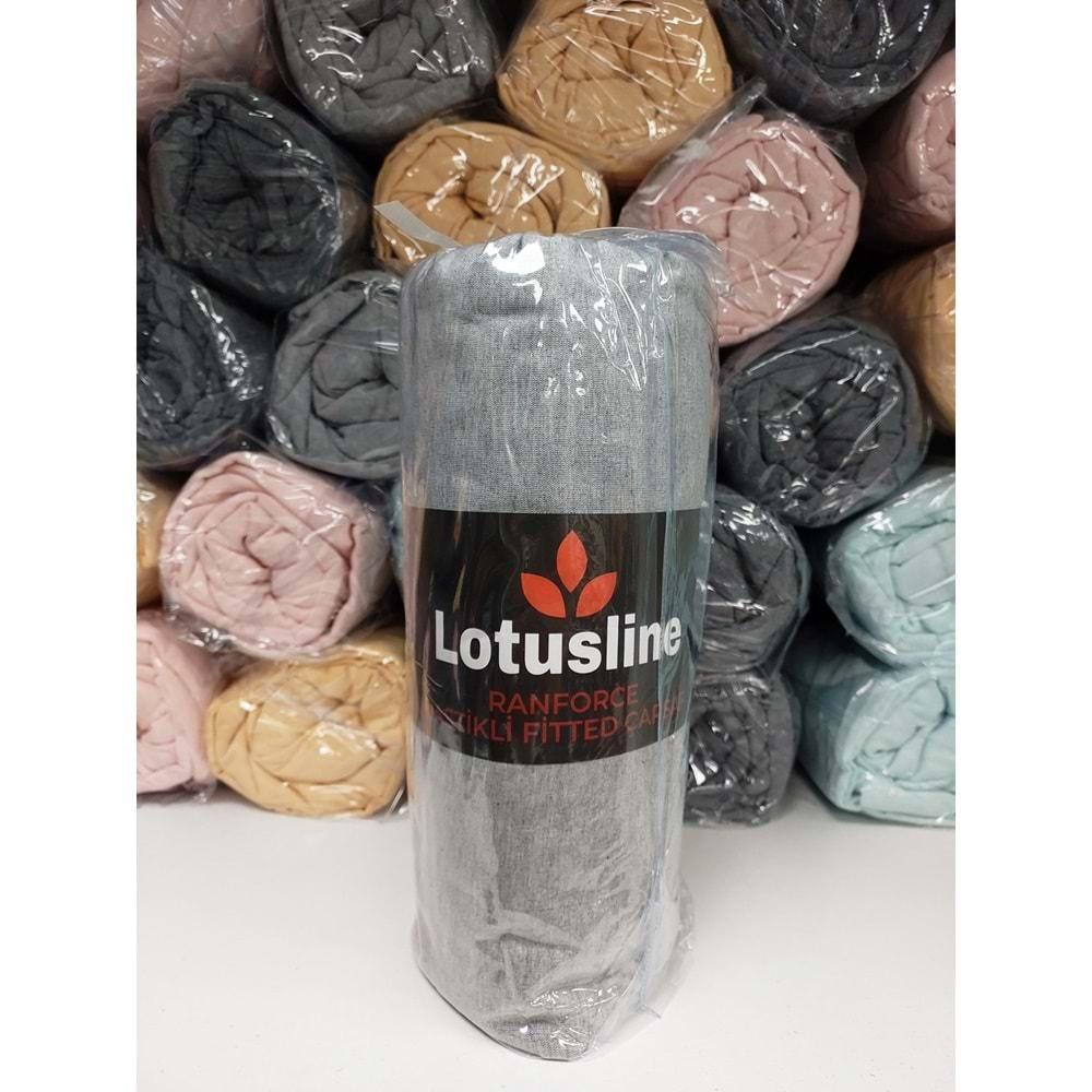 Lotusline Ranforce Fitted Lastikli Battal Çift Kişilik Çarşaf Seti (180x200+30)-Gri